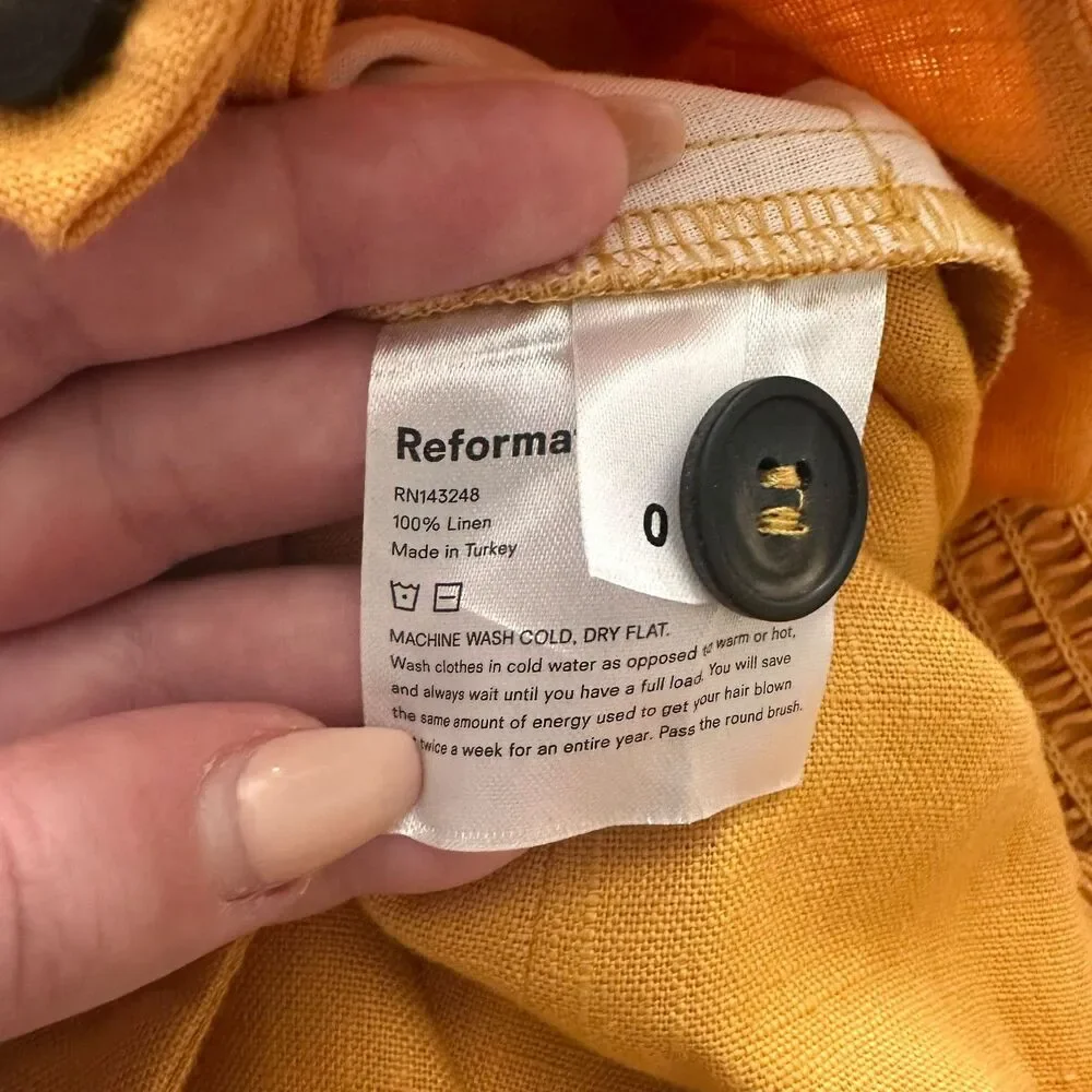 REFORMATION Wide Leg Linen Jumpsuit Mustard Yellow Sz 0 - Picture 6 of 6